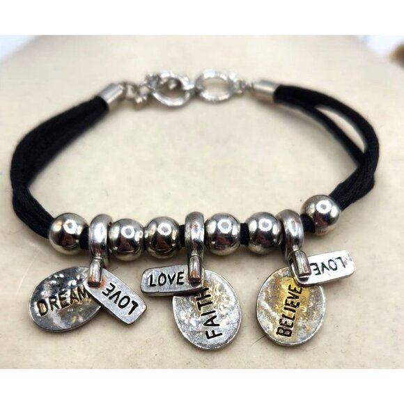 Faith, Dream Believe Cham Bracelet On Silk Cord, Toggle Clasp - Picture 1 of 4